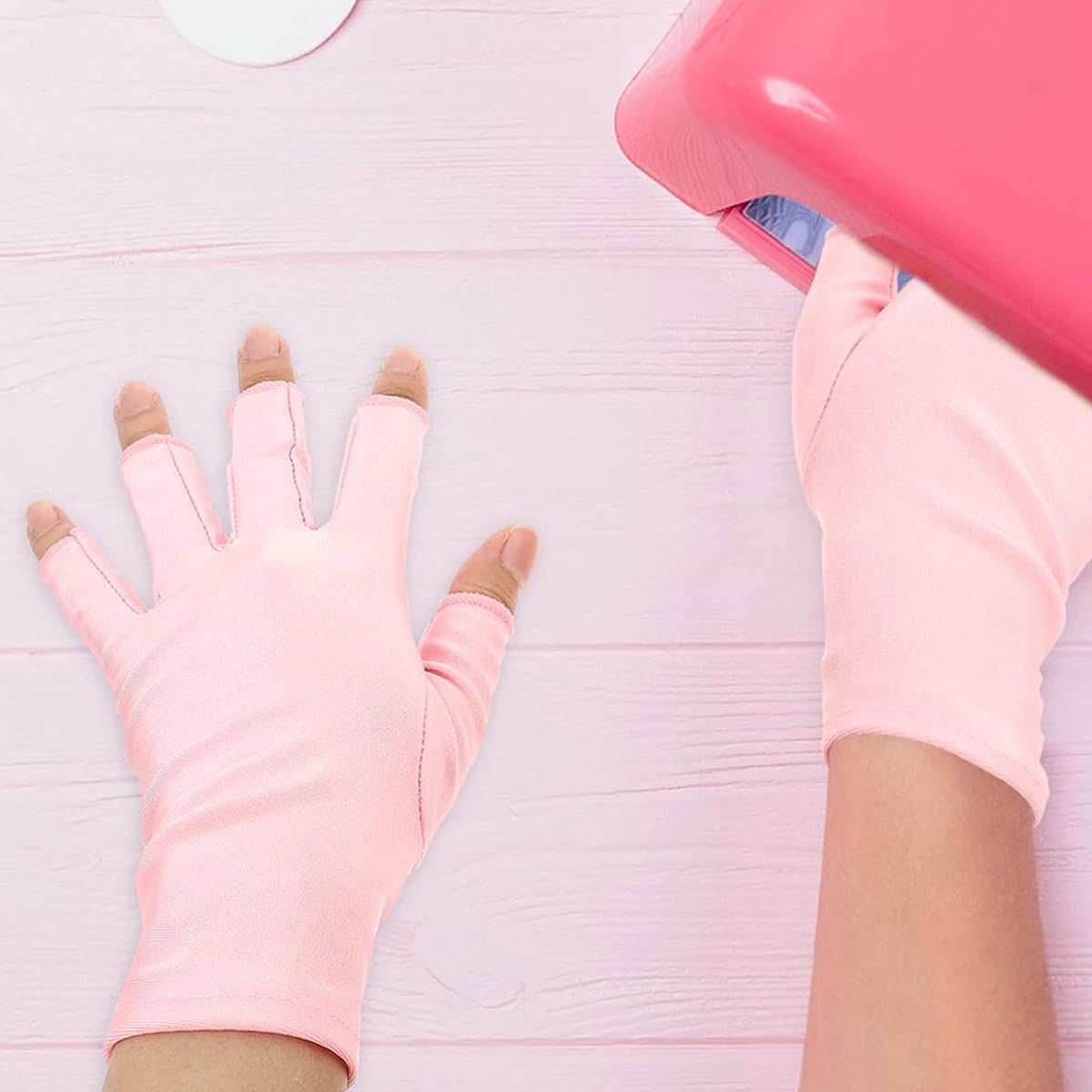 MAYCREATE Anti UV Gloves for Gel Nail Lamp, Professional UV Protection Gloves for Manicures, UPF 50+ Stretchy Women Fingerless Nail Dryer UV Gloves for Nails - Pink MAYCREATE Anti UV Gloves for Gel Nail Lamp, Professional UV Protection Gloves for Manicures, UPF 50+ Stretchy Women Fingerless Nail Dryer UV Gloves for Nails - Pink